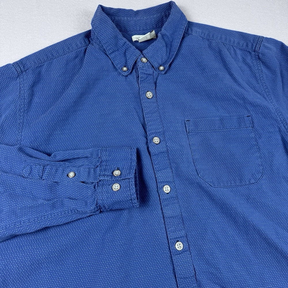 Carbon2Cobalt Long Sleeve Flannel Shirt L Blue Dot AOP Button Pocket Casual